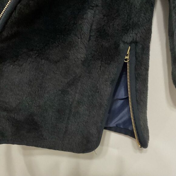 J. Crew Zip-up Plush Fleece Coat Black Sz XS Teddy Sherpa High Collar Jacket - Picture 7 of 9